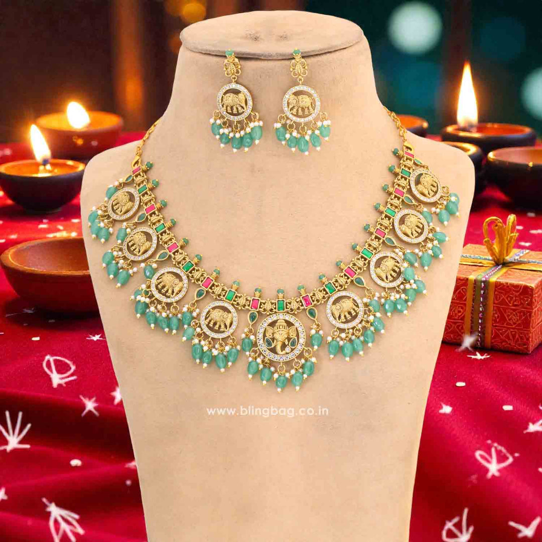 Multicolor Mahodara Temple Jewellery Set - New Arrival