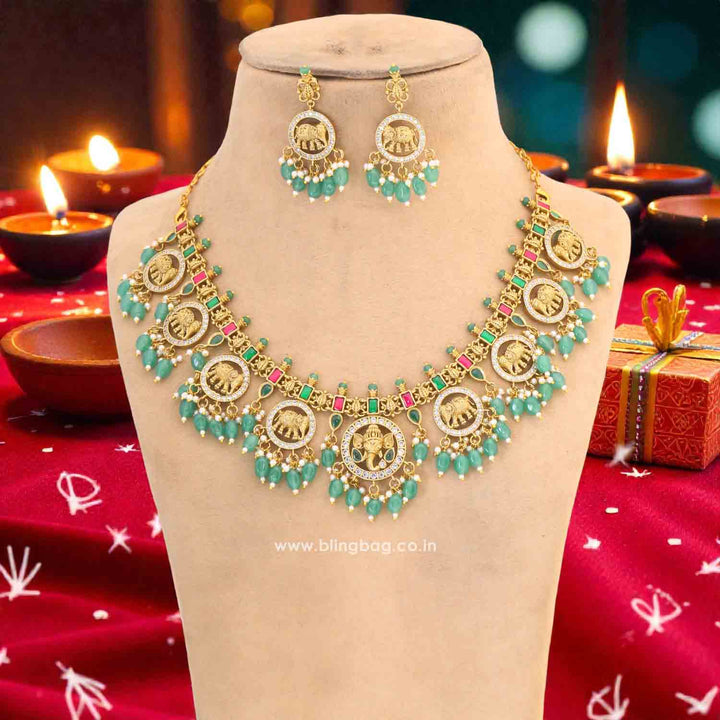 Multicolor Mahodara Temple Jewellery Set - New Arrival