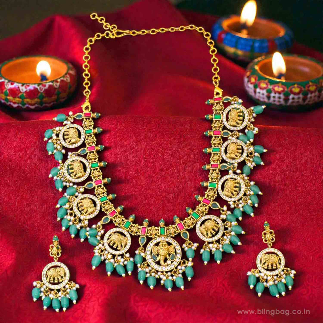 Multicolor Mahodara Temple Jewellery Set - New Arrival