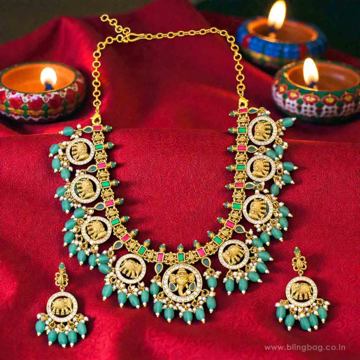 Multicolor Mahodara Temple Jewellery Set - New Arrival