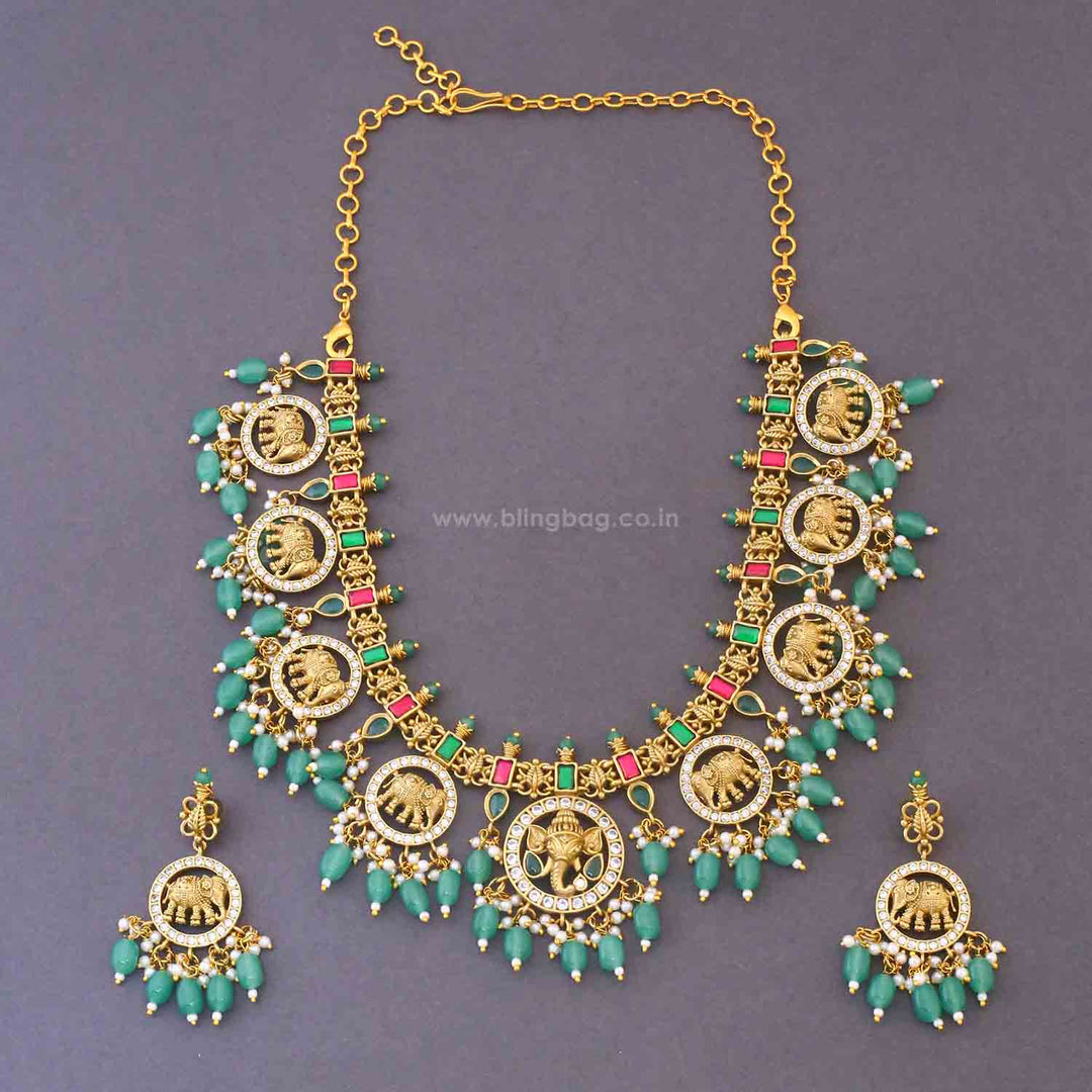 Multicolor Mahodara Temple Jewellery Set - New Arrival