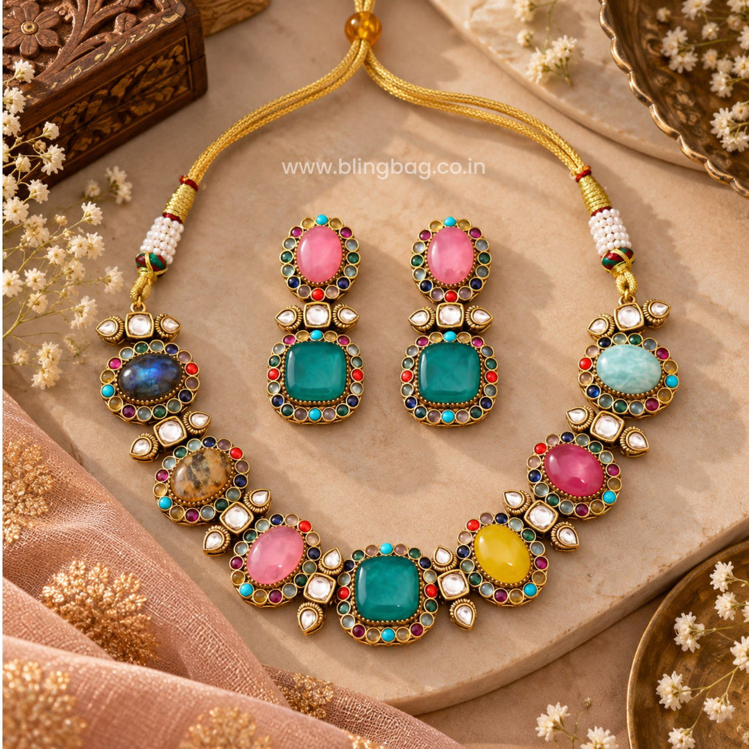 Multicolor Marian Victorian Jewellery Set - New Arrival