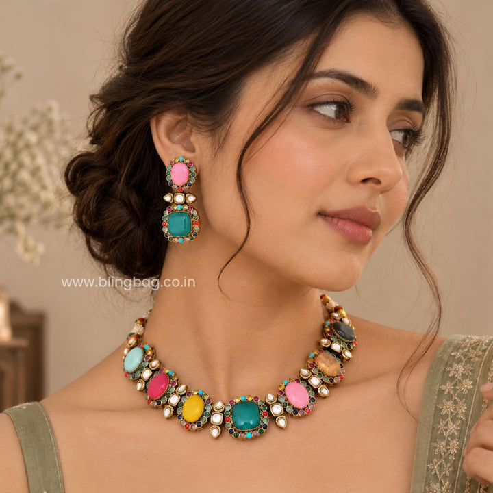 Multicolor Marian Victorian Jewellery Set - New Arrival