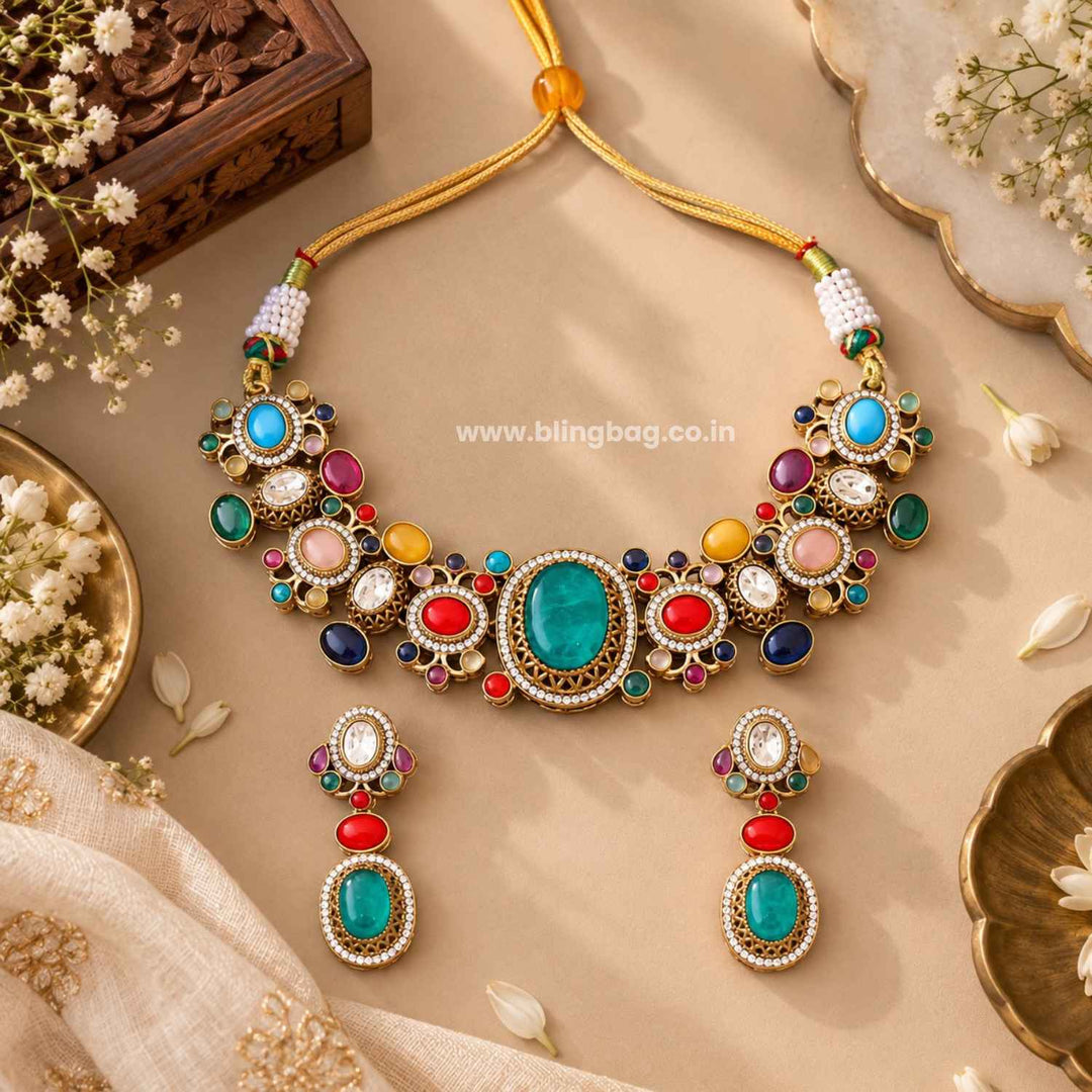 Multicolor Maya Victorian Jewellery Set - New Arrival