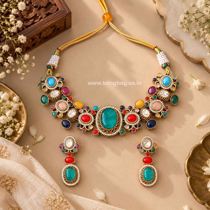Multicolor Maya Victorian Jewellery Set - New Arrival