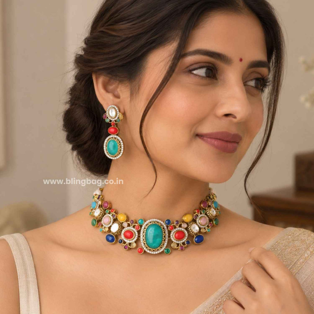 Multicolor Maya Victorian Jewellery Set - New Arrival
