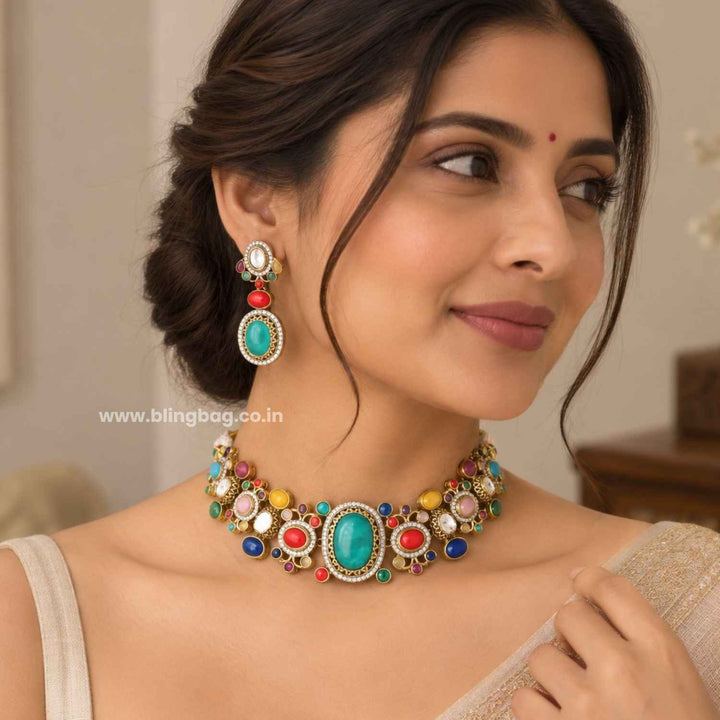 Multicolor Maya Victorian Jewellery Set - New Arrival