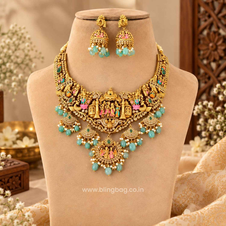 Multicolor Meenakari Temple Jewellery Set- New Arrival