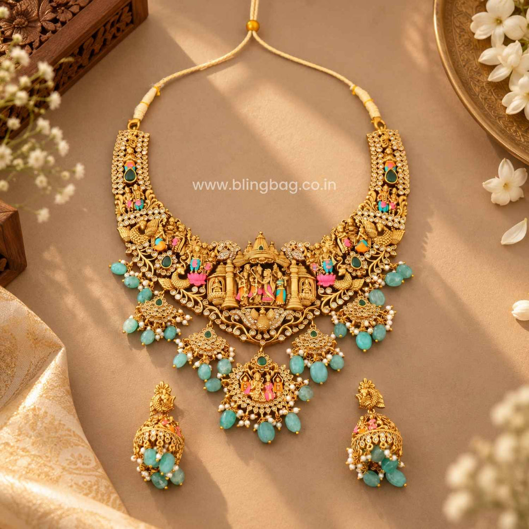Multicolor Meenakari Temple Jewellery Set- New Arrival