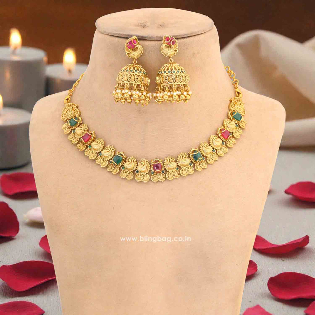 Multicolor Meenakshia Temple Jewellery Set - New Arrival