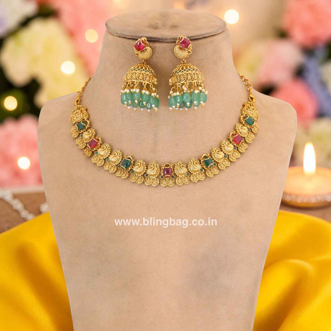 Multicolor Meenakshia Temple Jewellery Set - New Arrival