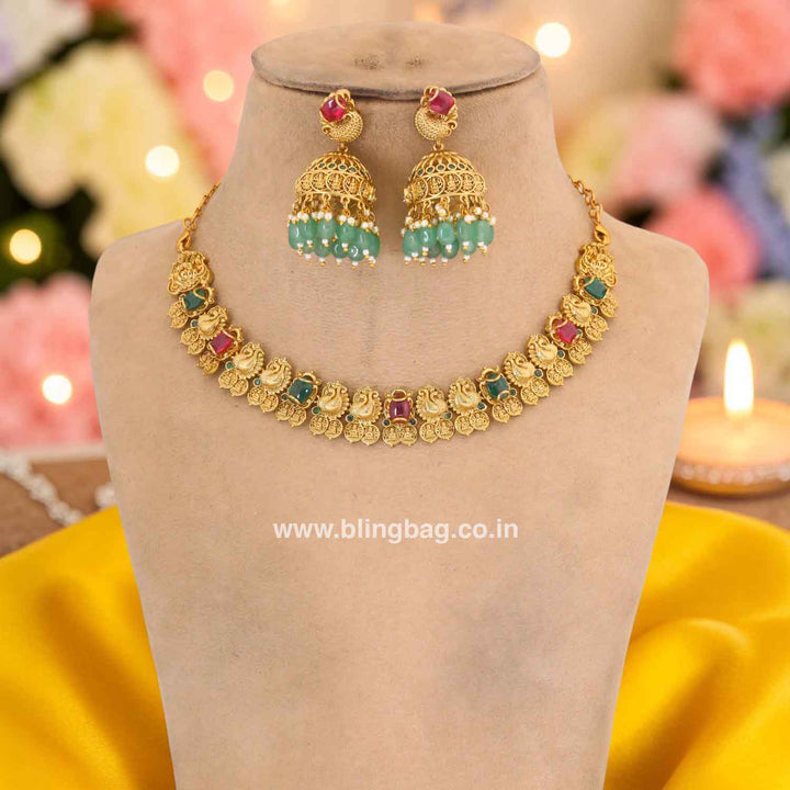 Multicolor Meenakshia Temple Jewellery Set - New Arrival