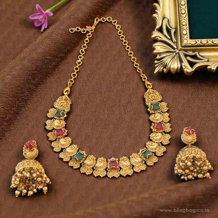 Multicolor Meenakshia Temple Jewellery Set - New Arrival