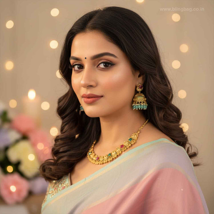 Multicolor Meenakshia Temple Jewellery Set - New Arrival