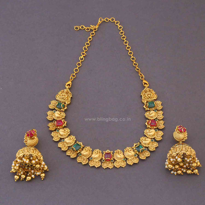 Multicolor Meenakshia Temple Jewellery Set - New Arrival