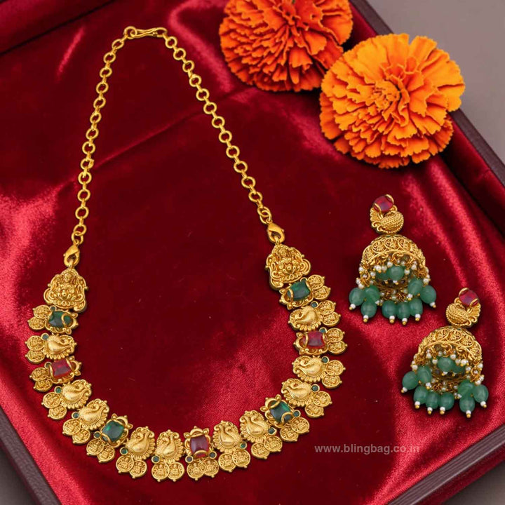 Multicolor Meenakshia Temple Jewellery Set - New Arrival