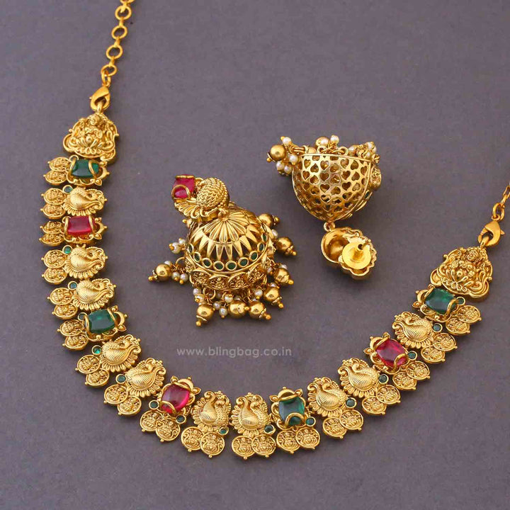 Multicolor Meenakshia Temple Jewellery Set - New Arrival