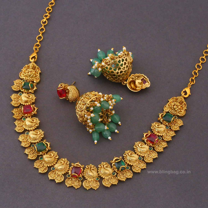 Multicolor Meenakshia Temple Jewellery Set - New Arrival