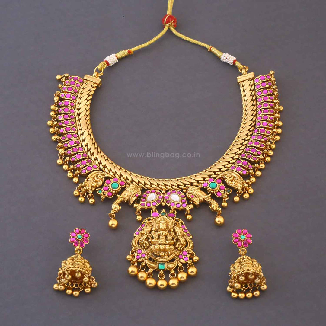 Multicolor Meenakshina Temple Jewellery Set - New Arrival