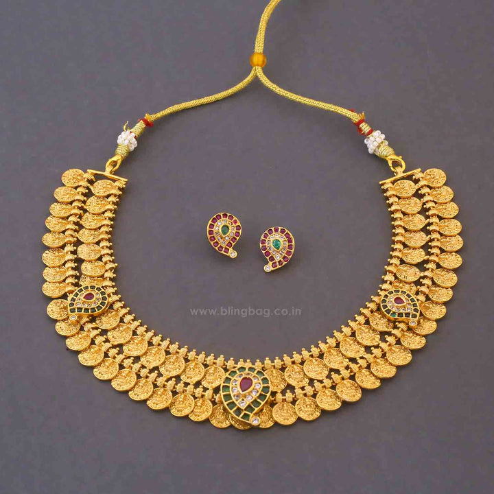 Golden NagaLakshmi Temple Jewellery Set - New Arrival