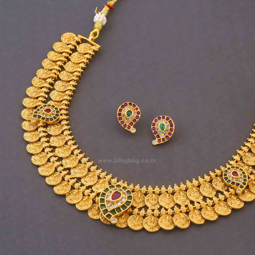 Golden NagaLakshmi Temple Jewellery Set - New Arrival
