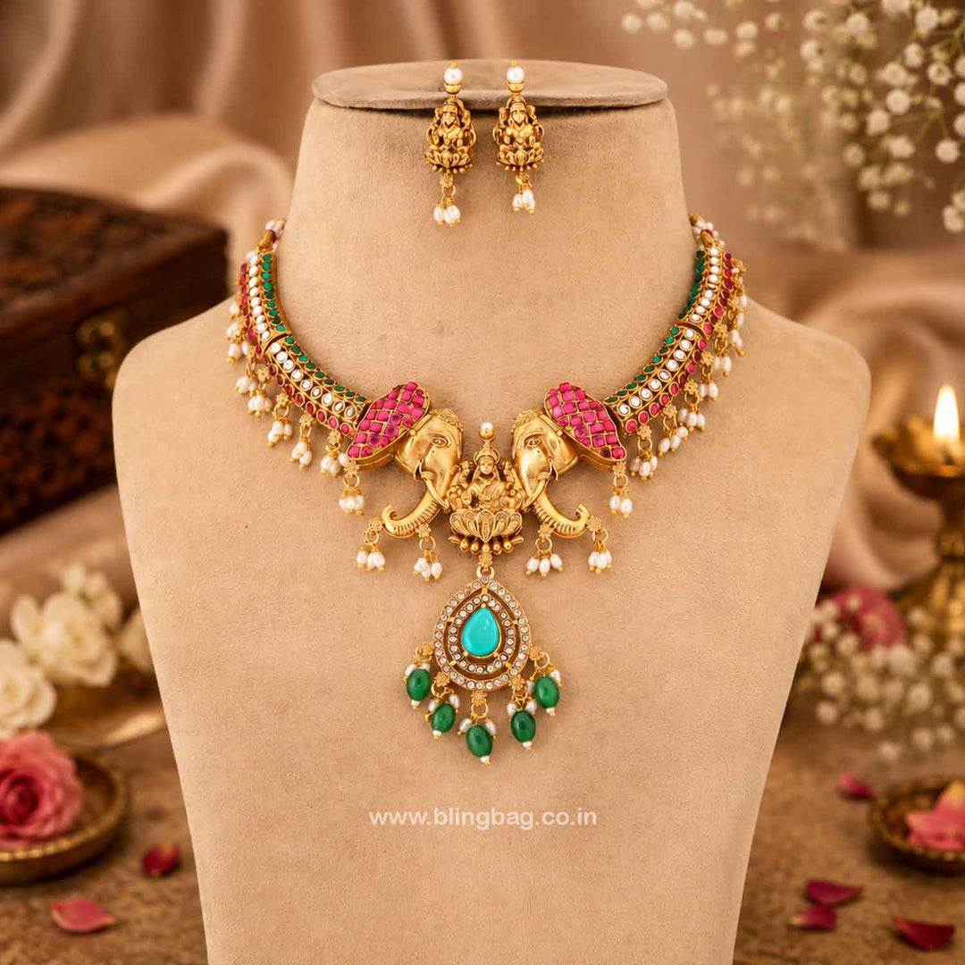 Multicolor Narmadaa Temple Jewellery Set- New Arrival