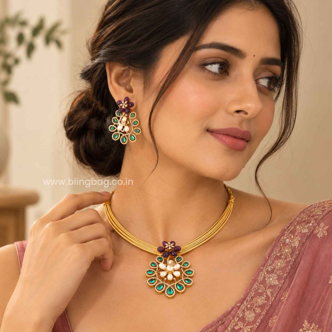 Multicolor Omisha Antique Jewellery Set- New Arrival