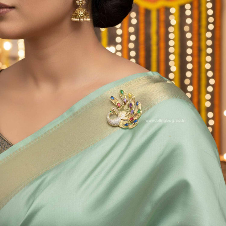 Multicolor Peacock Brooch