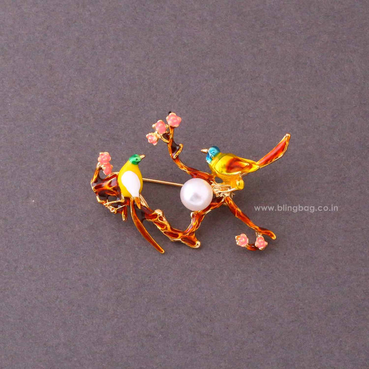 Multicolor Pearl Birds Brooch