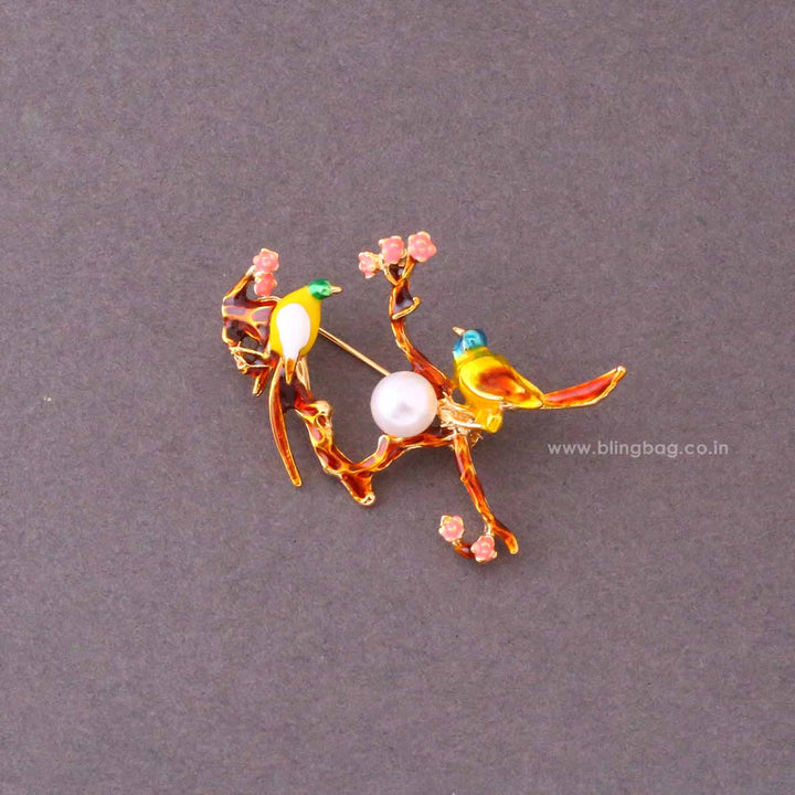 Multicolor Pearl Birds Brooch