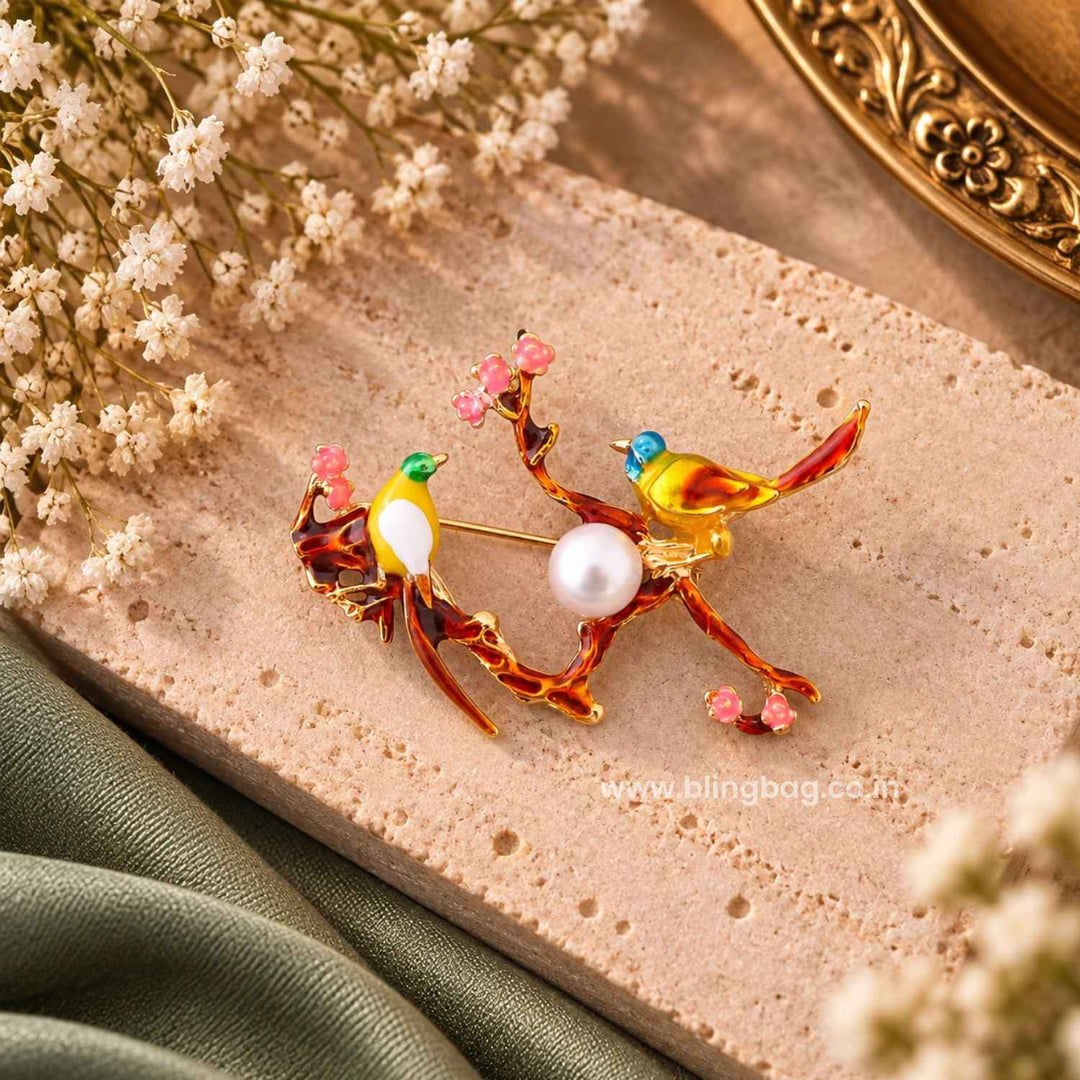 Multicolor Pearl Birds Brooch