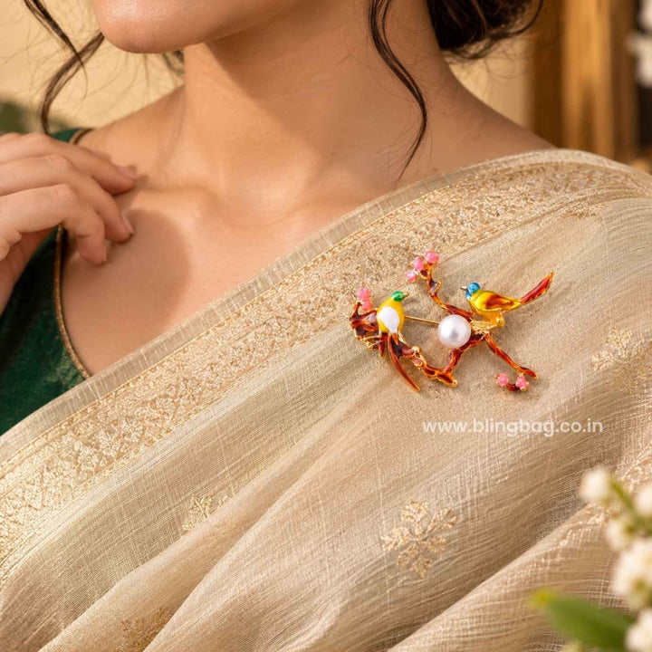 Multicolor Pearl Birds Brooch