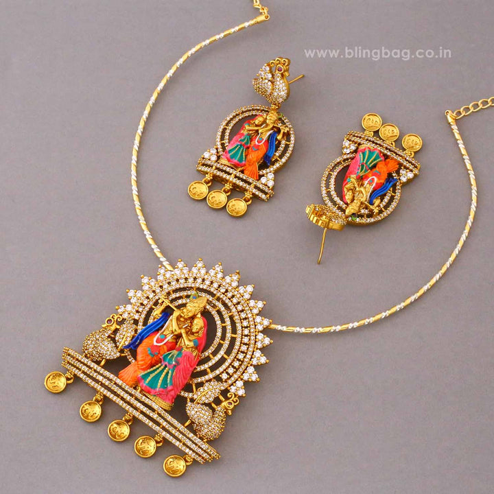 Multicolor Radha Pendant Set