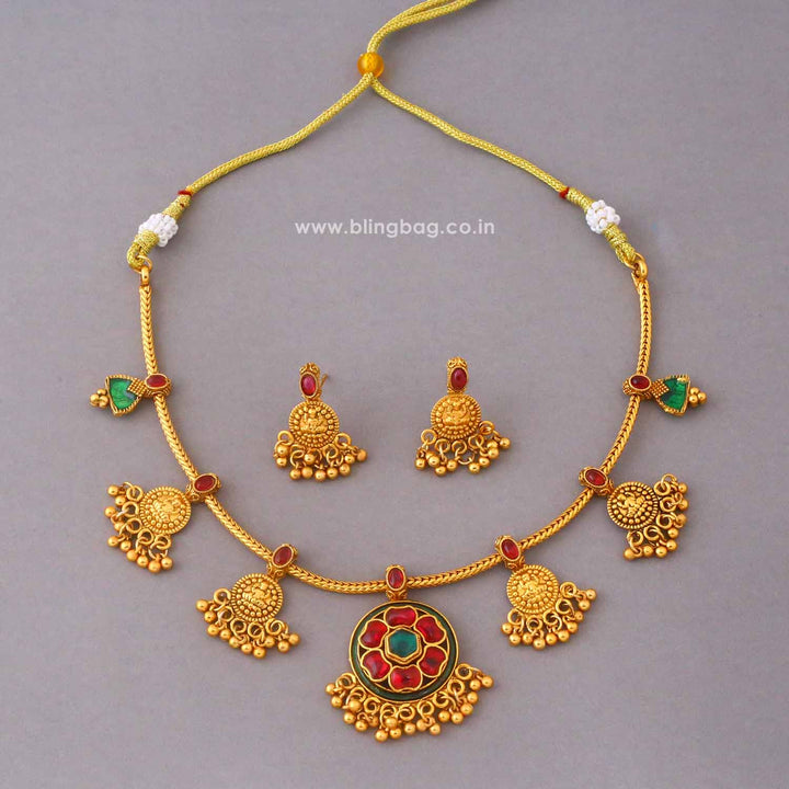 Multicolor Radhaika Temple Jewellery Set- New Arrival