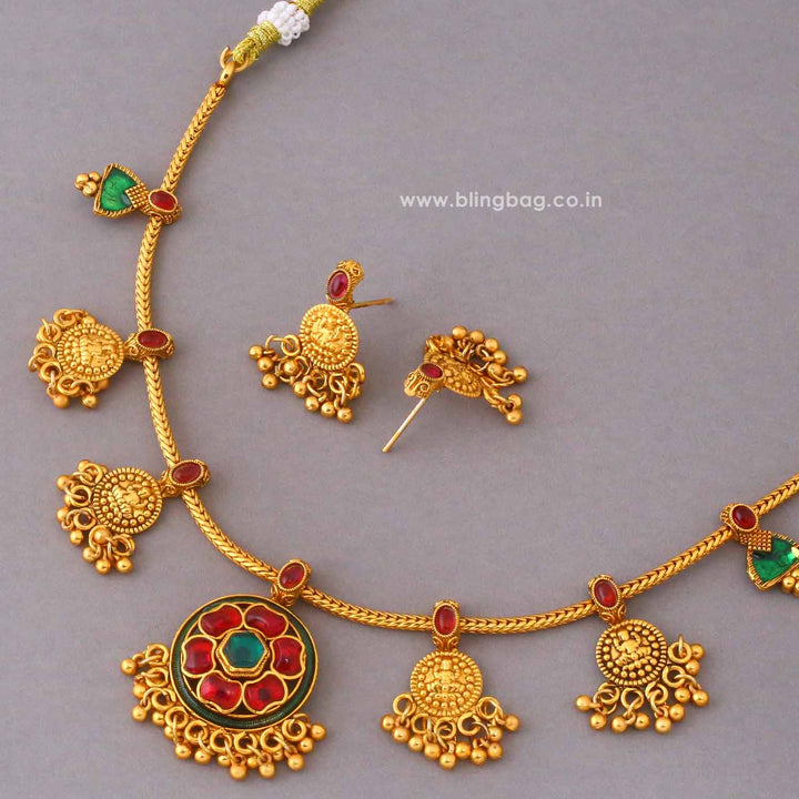 Multicolor Radhaika Temple Jewellery Set- New Arrival