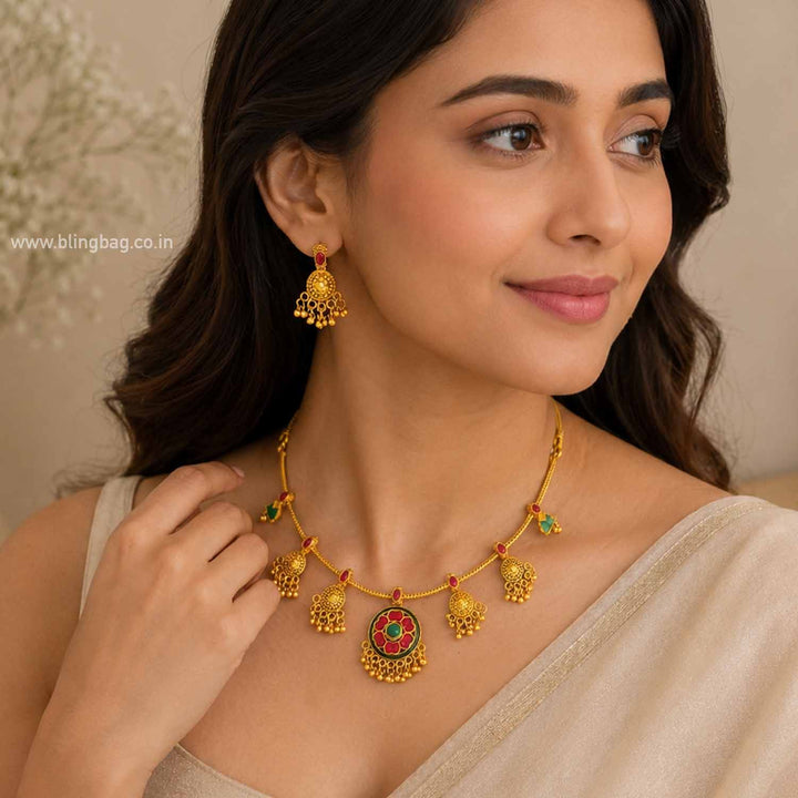 Multicolor Radhaika Temple Jewellery Set- New Arrival
