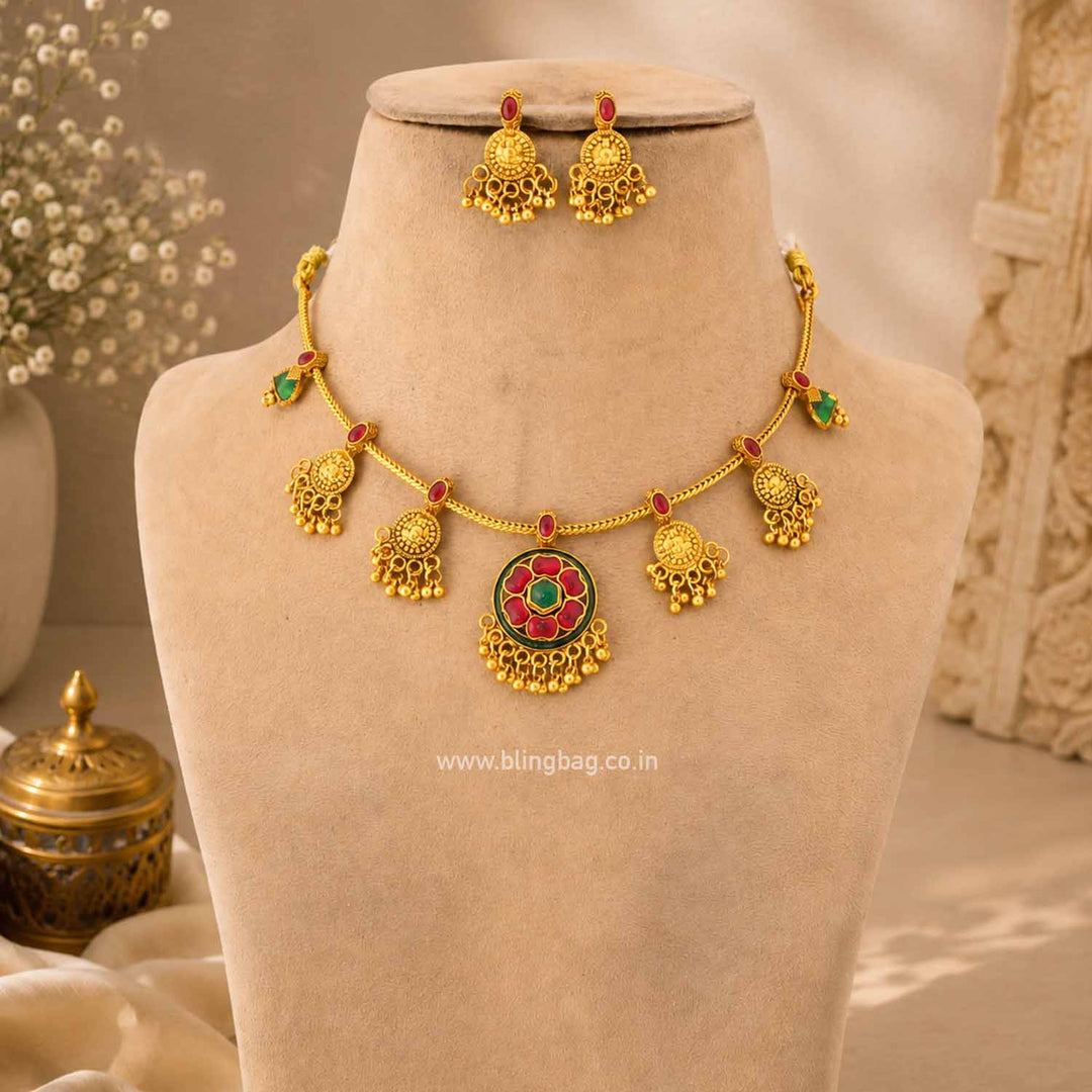 Multicolor Radhaika Temple Jewellery Set- New Arrival