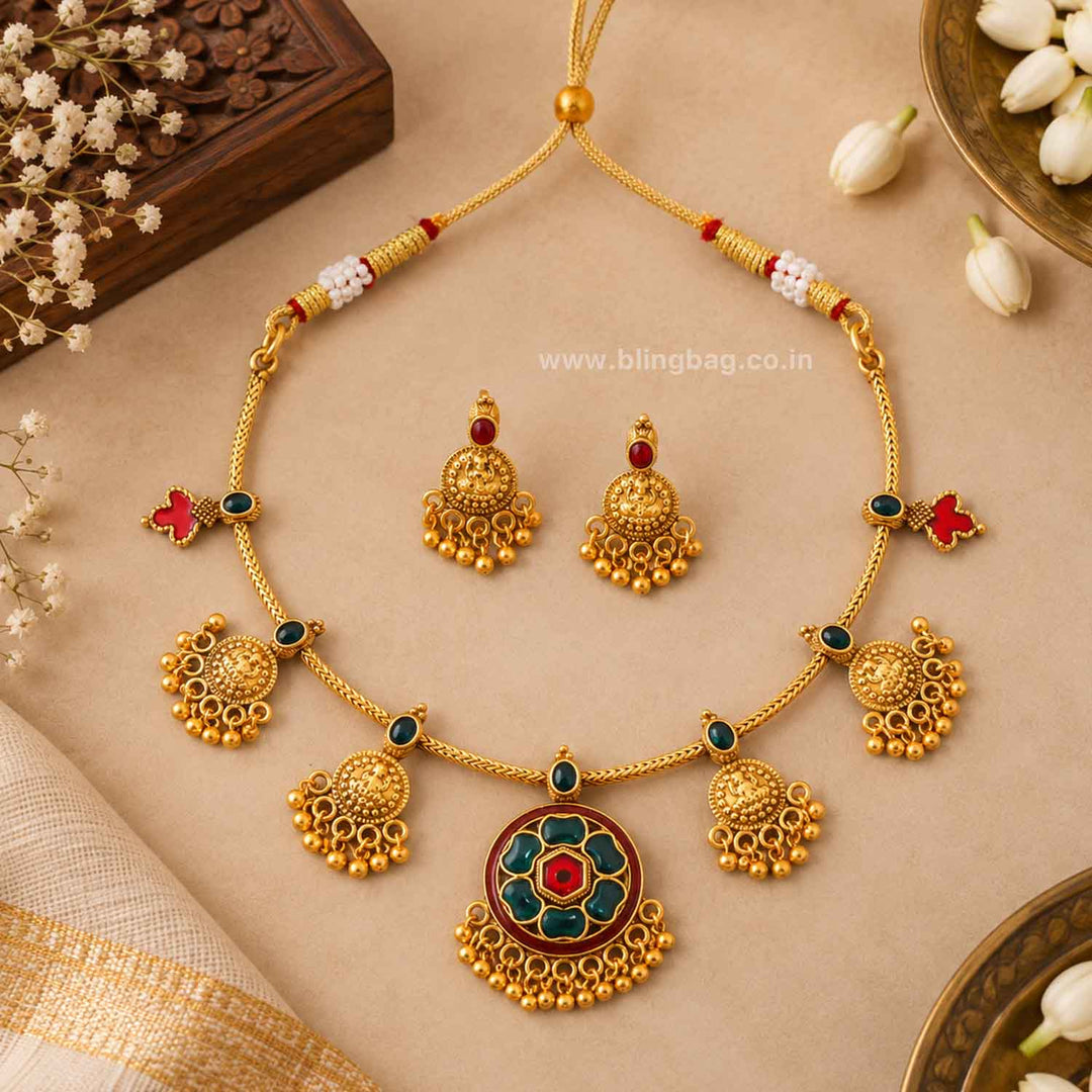 Multicolor Radhaika Temple Jewellery Set- New Arrival