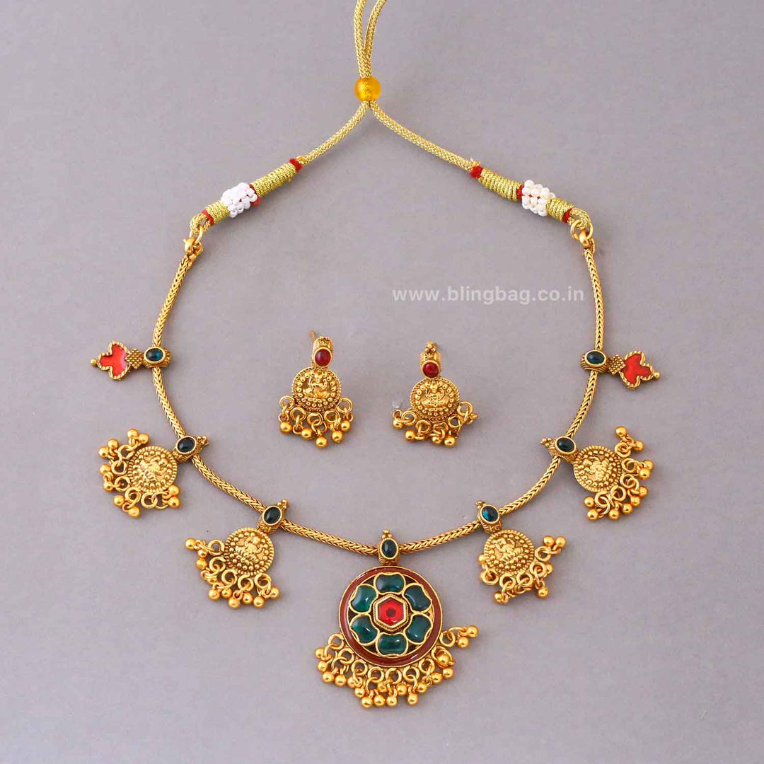 Multicolor Radhaika Temple Jewellery Set- New Arrival