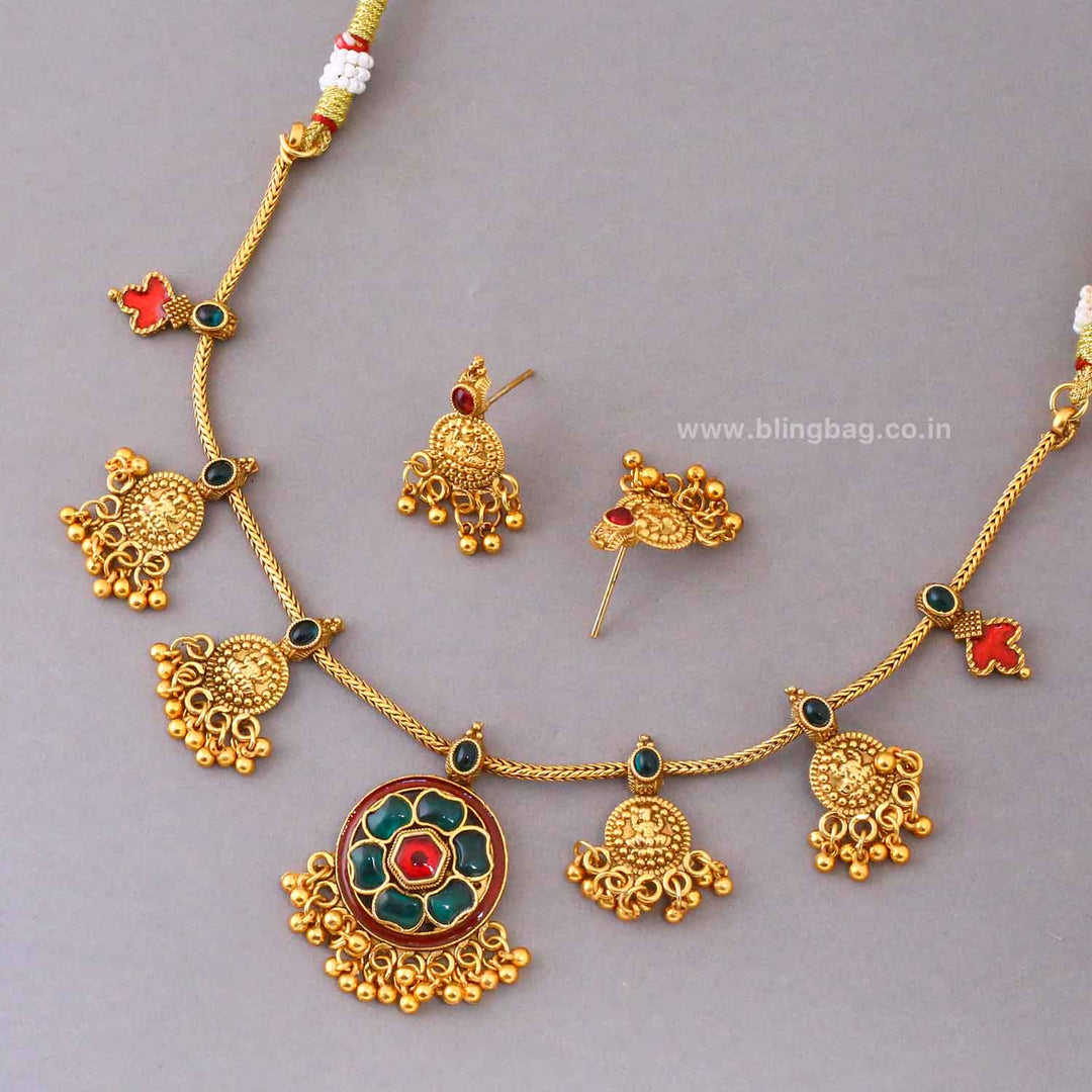 Multicolor Radhaika Temple Jewellery Set- New Arrival