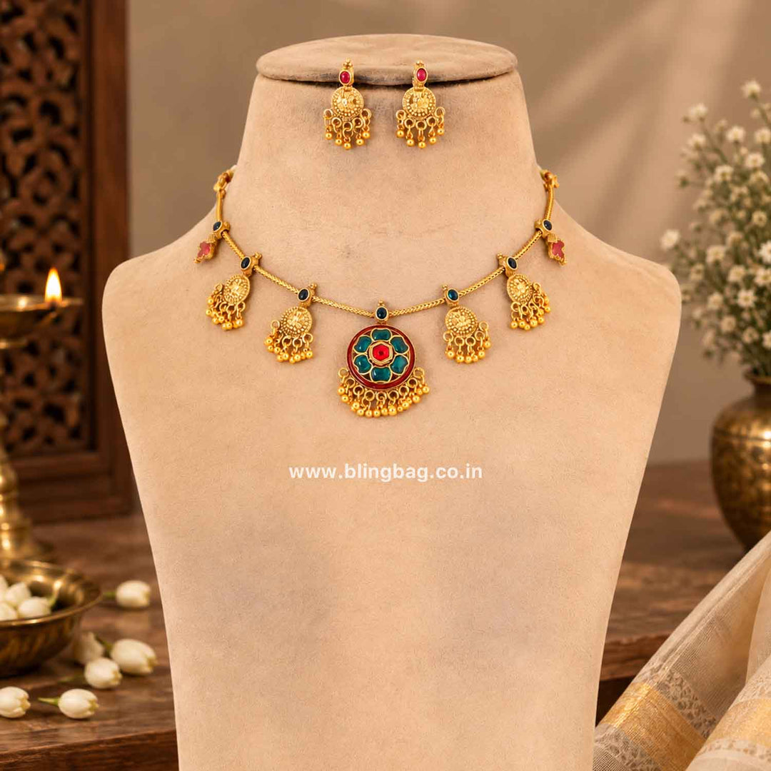 Multicolor Radhaika Temple Jewellery Set- New Arrival