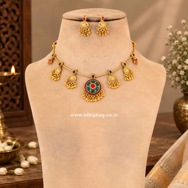 Multicolor Radhaika Temple Jewellery Set- New Arrival