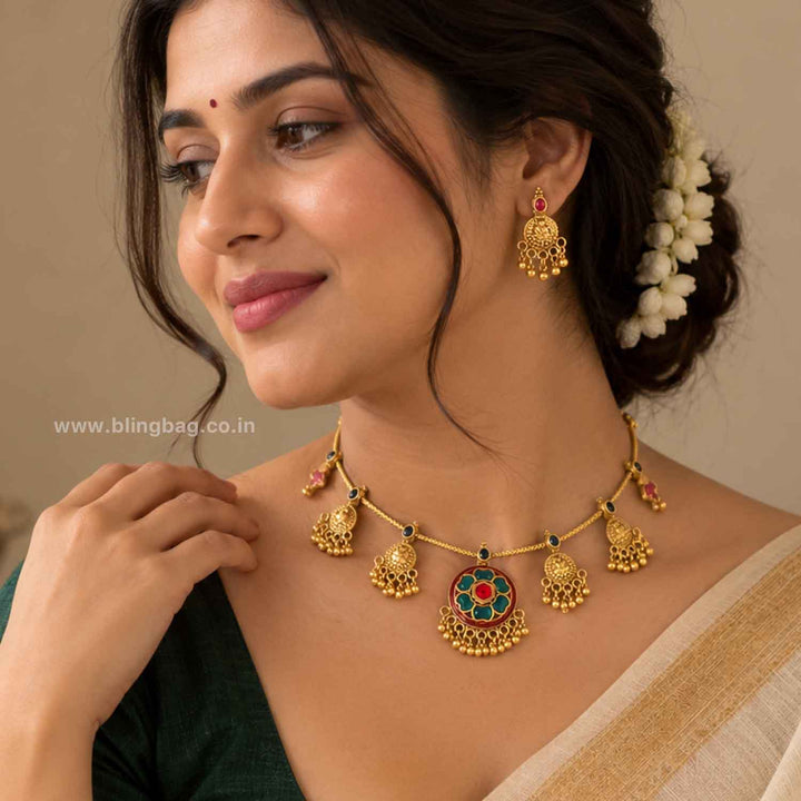 Multicolor Radhaika Temple Jewellery Set- New Arrival