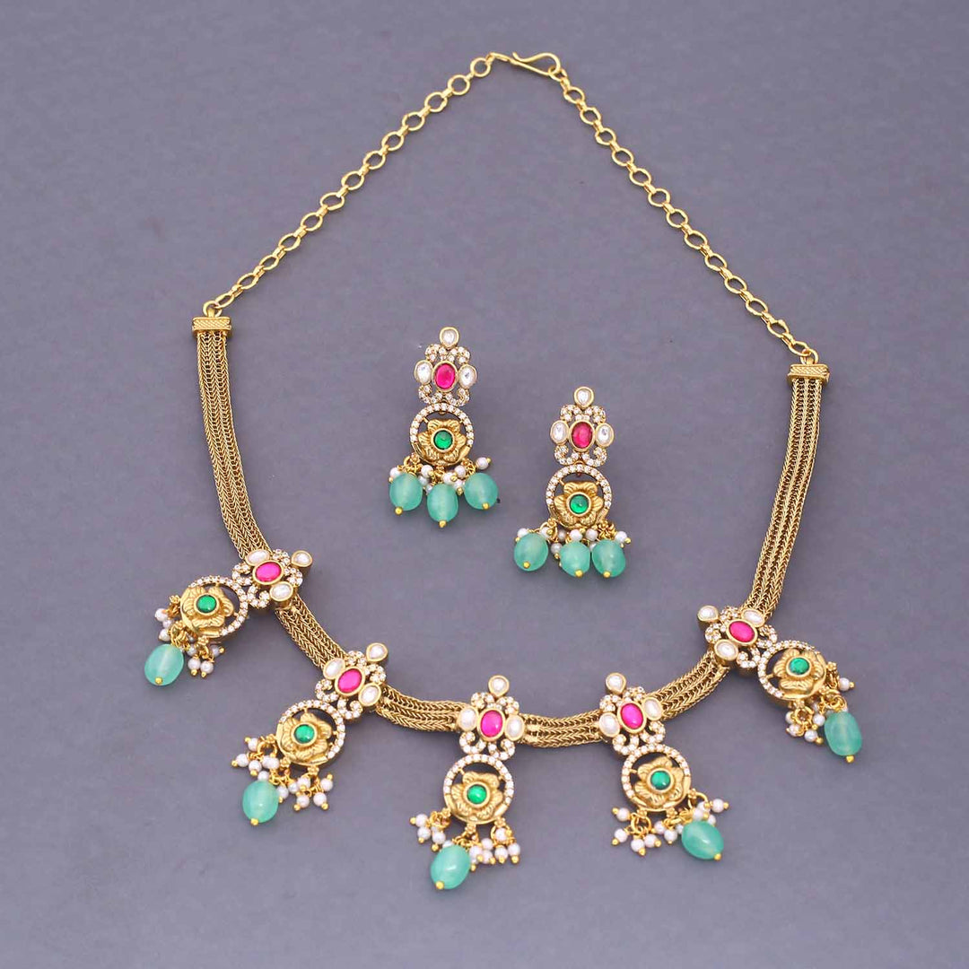 Multicolor Rajvastra Antique Jewellery Set - New Arrival