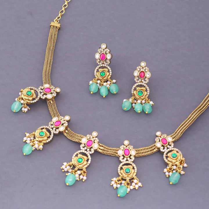 Multicolor Rajvastra Antique Jewellery Set - New Arrival