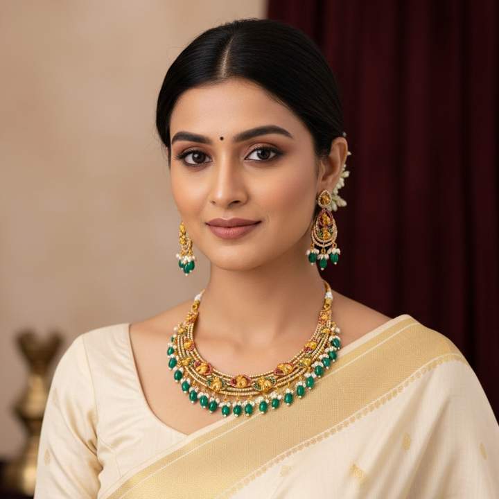 Multicolor Ranganatha Hasli Antique Jewellery Set - New Arrival