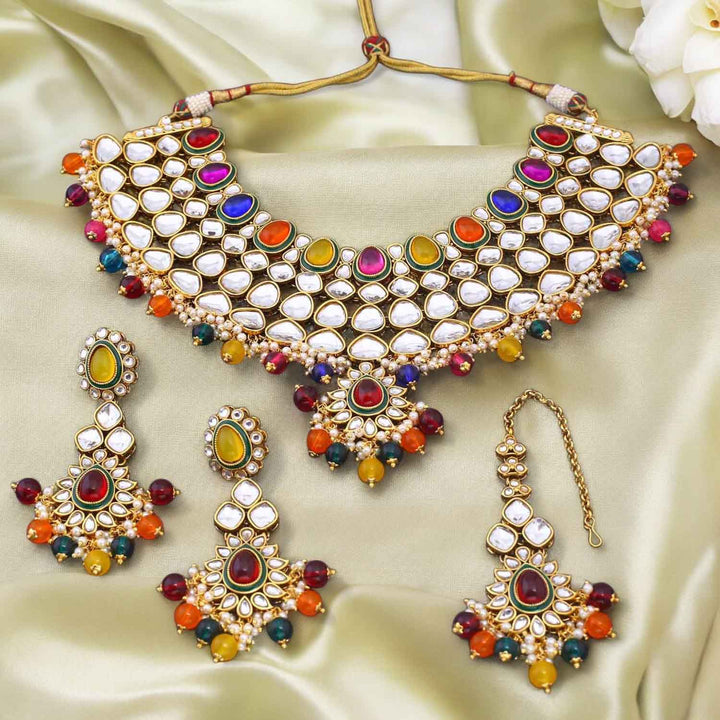 Multicolor Rauhana Kundan Jewellery Set