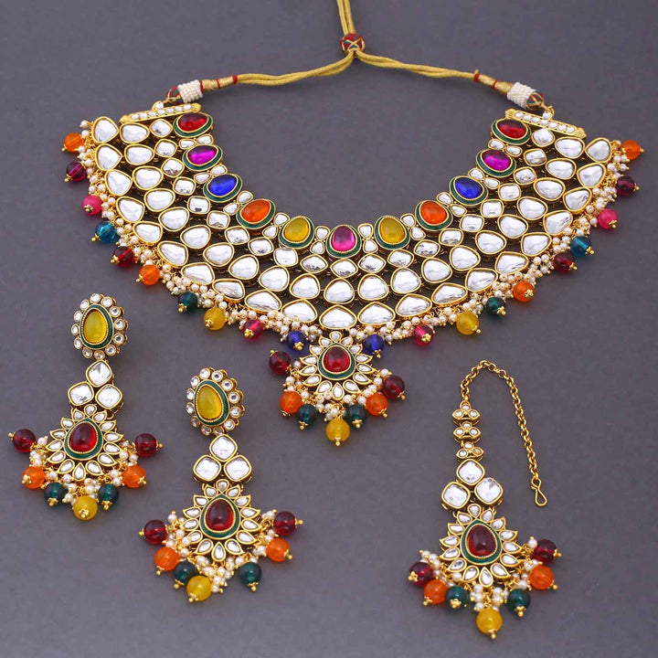 Multicolor Rauhana Kundan Jewellery Set