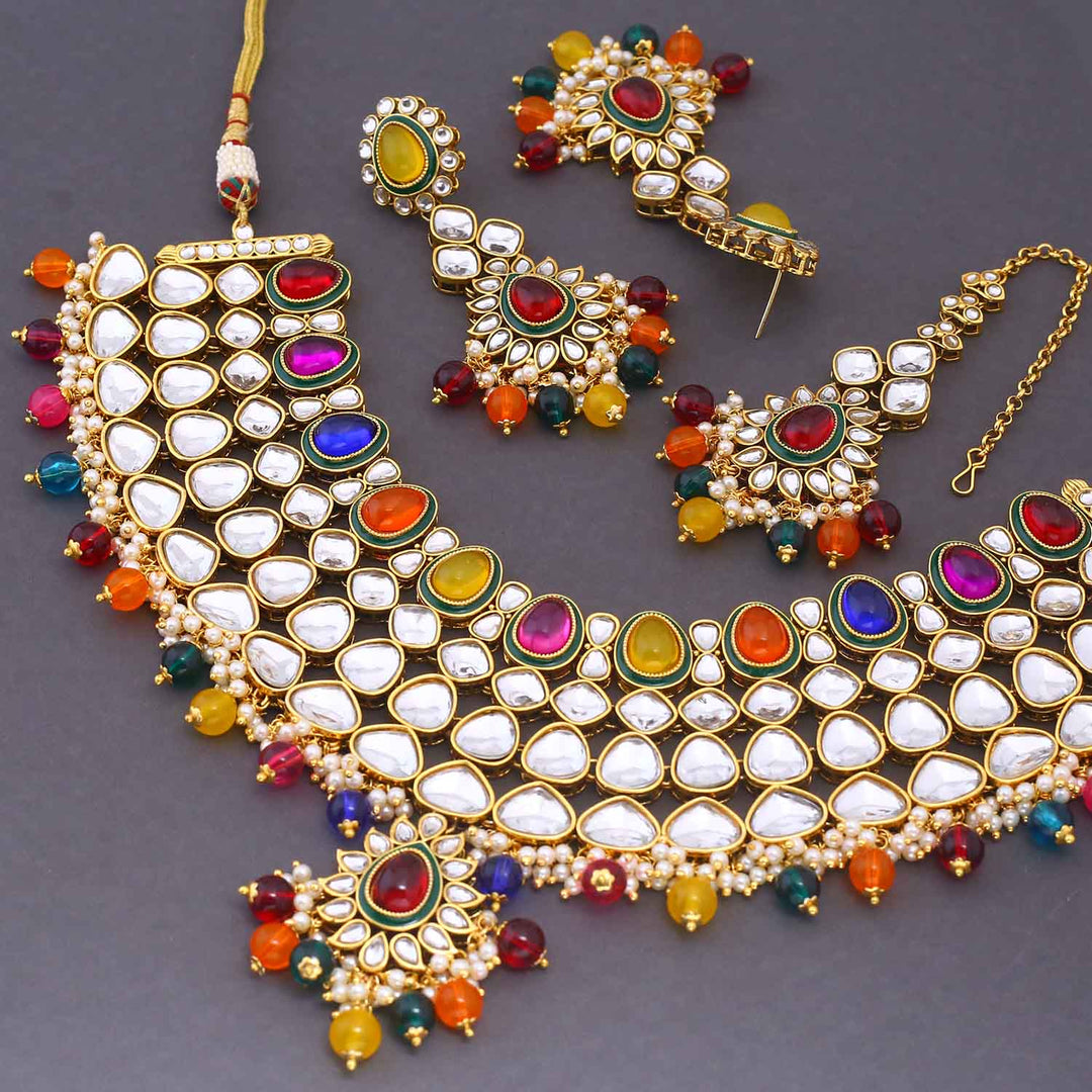 Multicolor Rauhana Kundan Jewellery Set