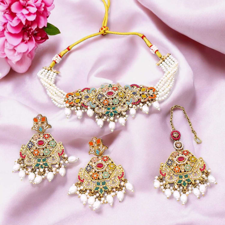 Multicolor Ravita Kundan Jewellery Set